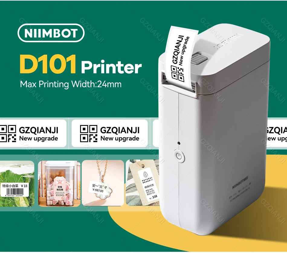 Shoppikala NiiMBOT D101 D11 D110 Plus thermal label printer with mini cable and paper printing for price tags and labeling.