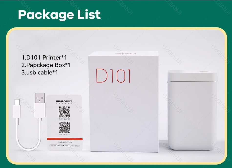 Shoppikala NiiMBOT D101 D110 Plus thermal label printer printing small paper labels with mini cable and price tags.