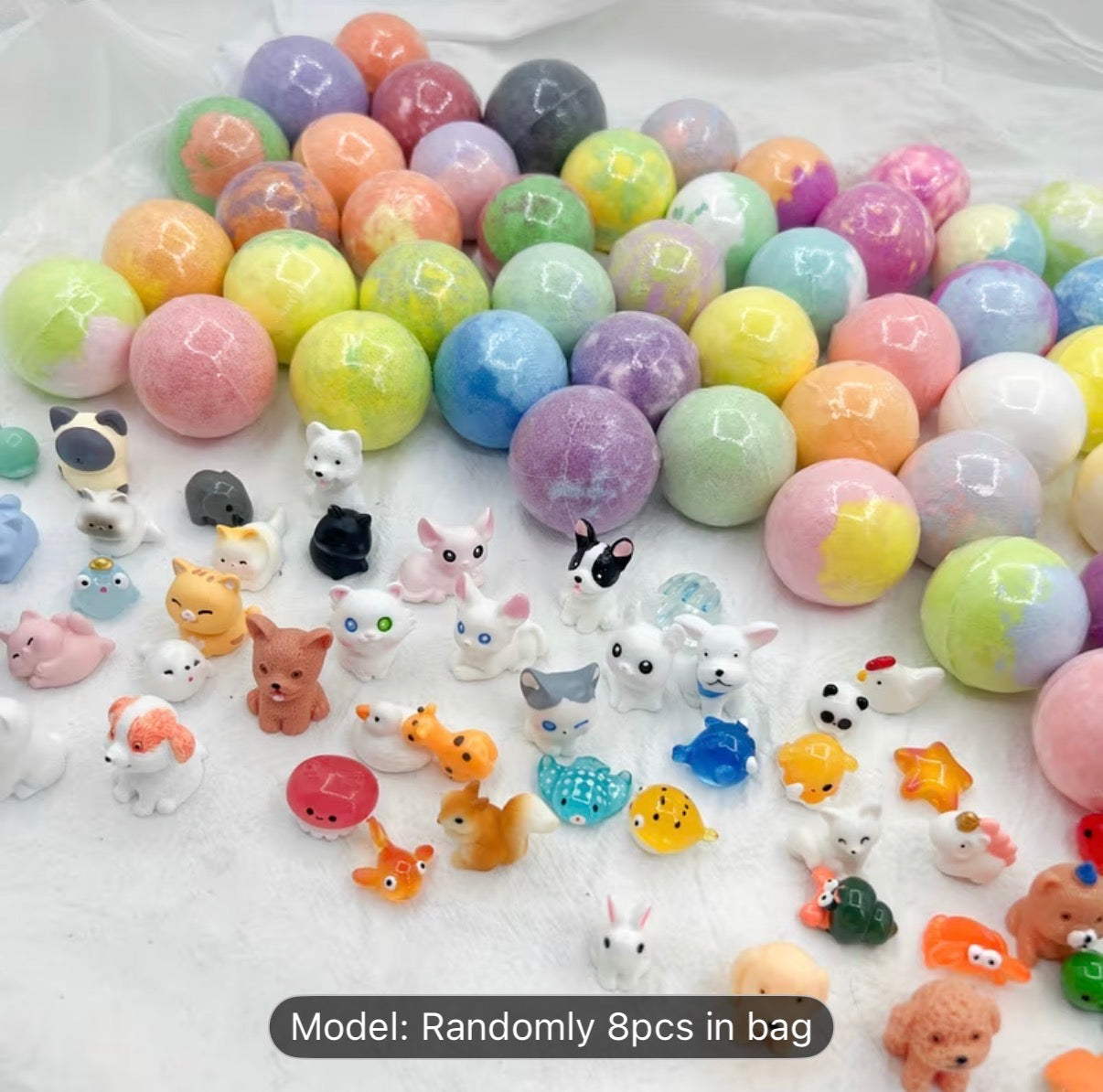 Shoppikala Magic Surprise Bath Bombs in a colorful, fizzy bath bomb with vibrant swirling colors and a sparkling effect.