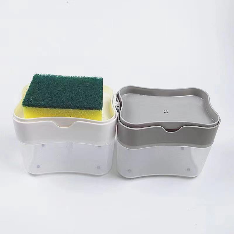 Shoppikala automatic soap dispenser bottle for liquid dish soap with pump, 380ml capacity, kitchen sponge and detergent dispenser