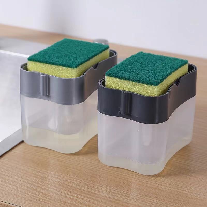 Shoppikala automatic soap dispenser bottle with 380ml capacity for liquid dish soap, manual pump, and kitchen sponge holder