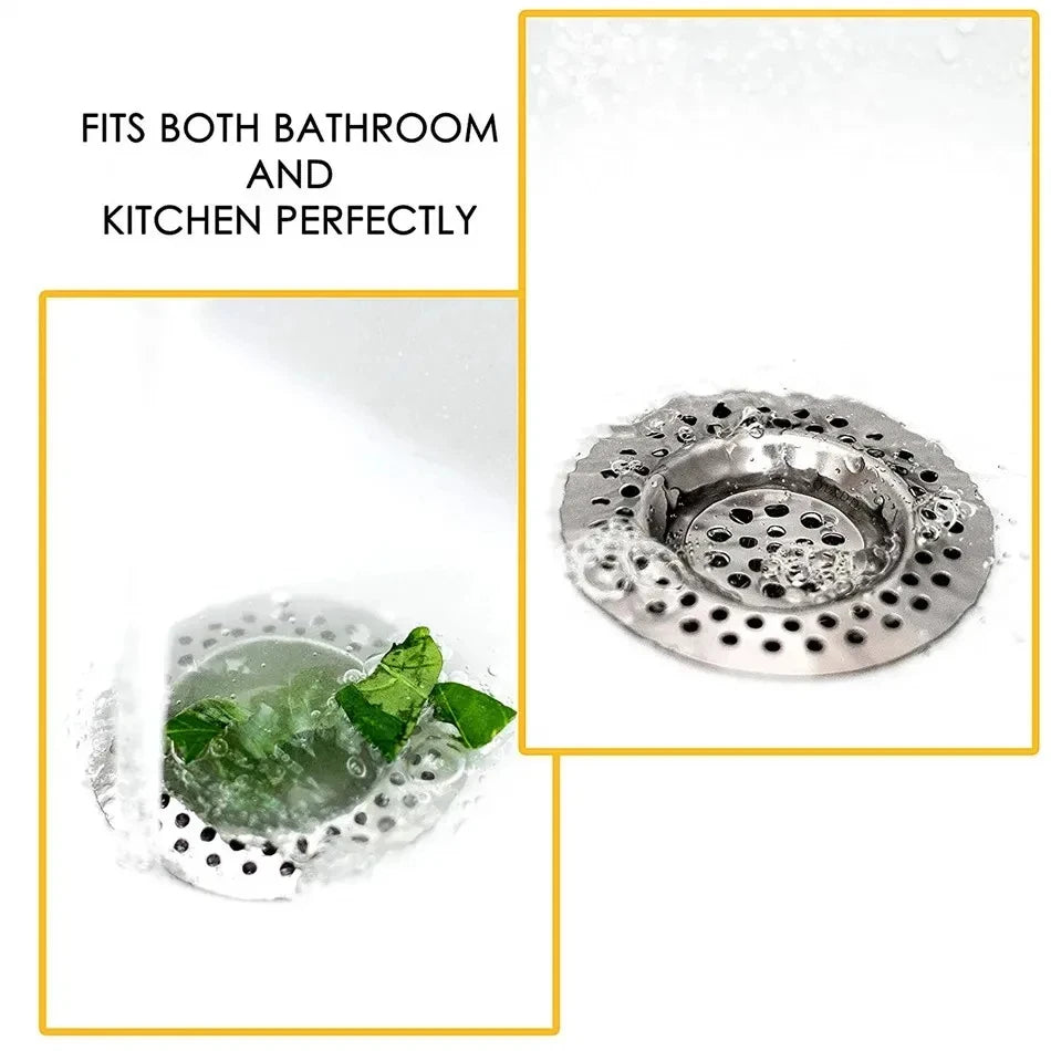 Stainless steel kitchen sink filter and sewer mesh strainer by Shoppikala, designed to catch hair and debris in bathroom or kitchen drains.