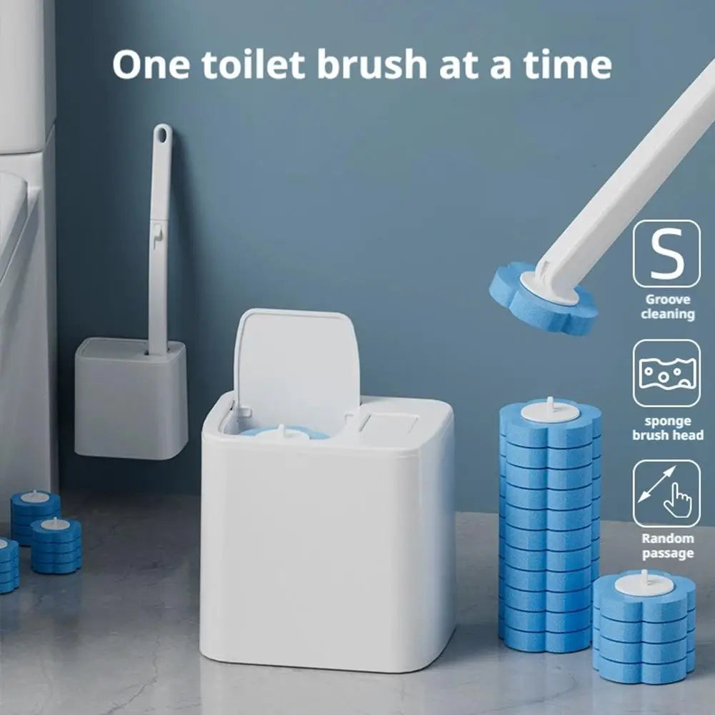 Disposable toilet brush with long handle and replacement heads from shoppikala, shown with brush and replacement heads in the image.