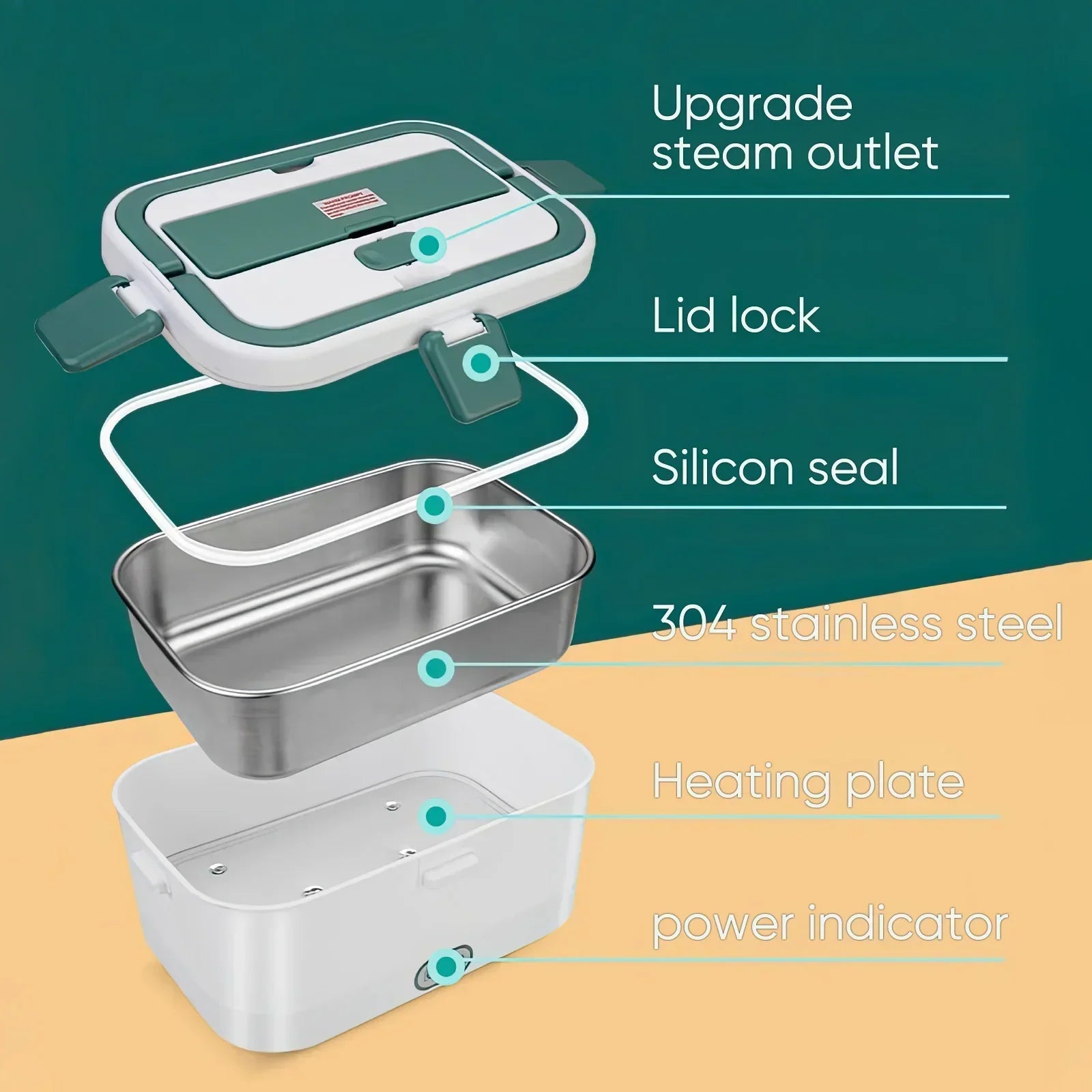 Shoppikala electric lunch box with 1.8L capacity, portable food warmer for camping, picnic, car, truck, or home use.