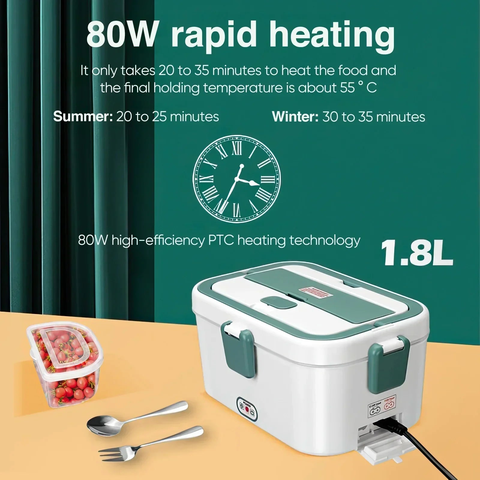 Shoppikala electric lunch box with 1.8L capacity, portable food warmer, suitable for camping, picnic, car, truck, or home use.