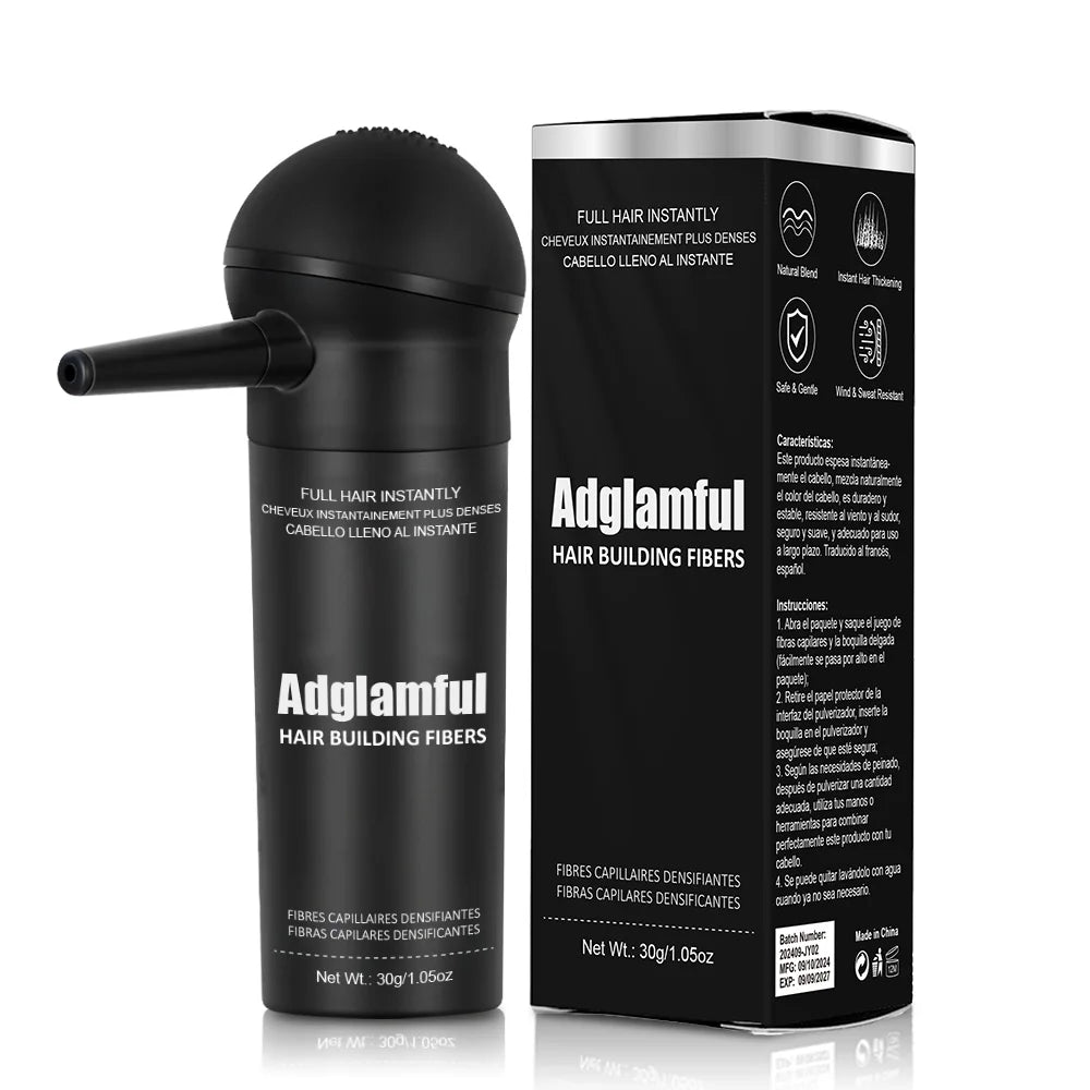 Adglamful Fiber Powder Kit by shoppikala, 30g, temporary hair thickening solution for men and women with thinning hair.