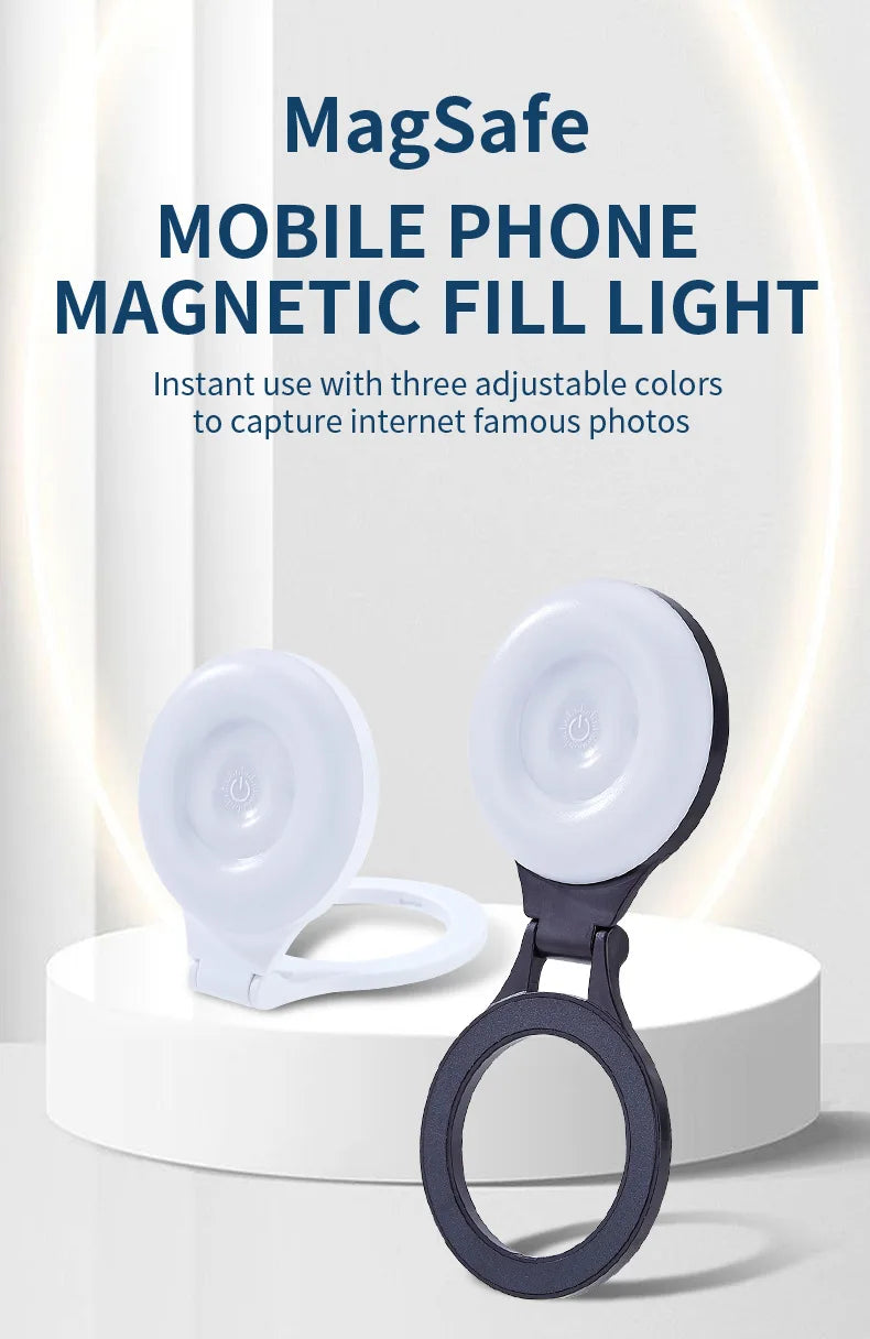 Shoppikala portable magnetic rechargeable selfie fill light attached to a smartphone, ideal for selfies, TikTok, and live streaming.