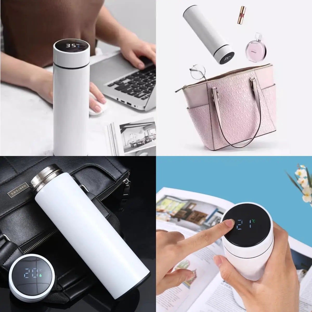 Shoppikala 500ML stainless steel thermos cup with temperature display, divided design, vacuum insulation, ideal for outdoor use