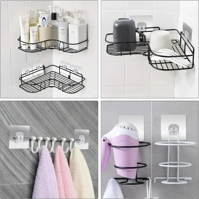 Shoppikala shower caddy adhesive hook with soap dish holder, bathroom and kitchen wall mount strip for storage and organization