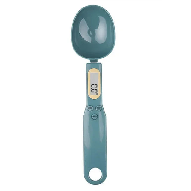 Shoppikala digital measuring spoon and electronic kitchen scale with LCD display, showing milk and coffee measurements in grams