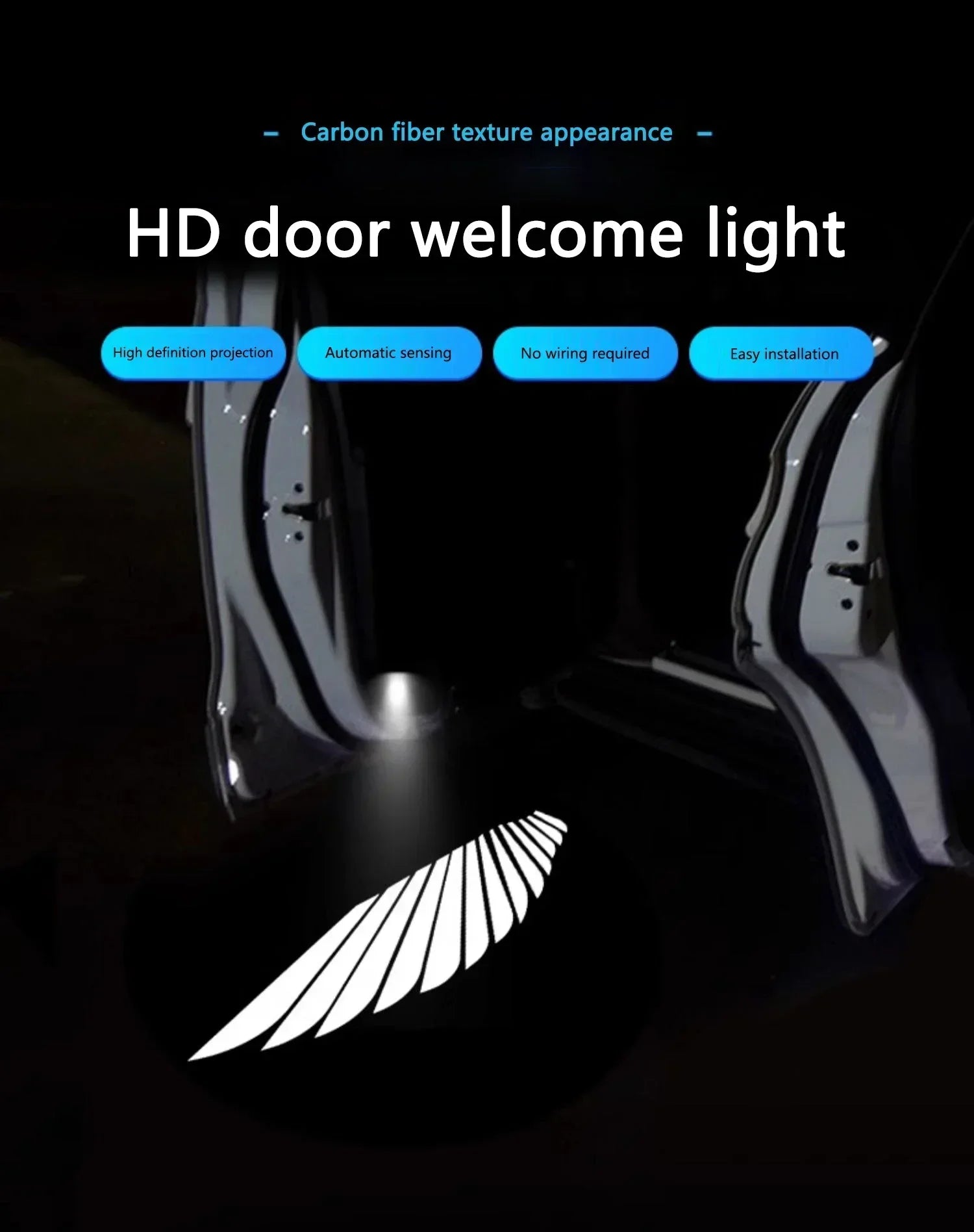 Wireless HD laser car door projector by shoppikala, battery-powered, with 2/4pcs, for easy night entry without wiring.