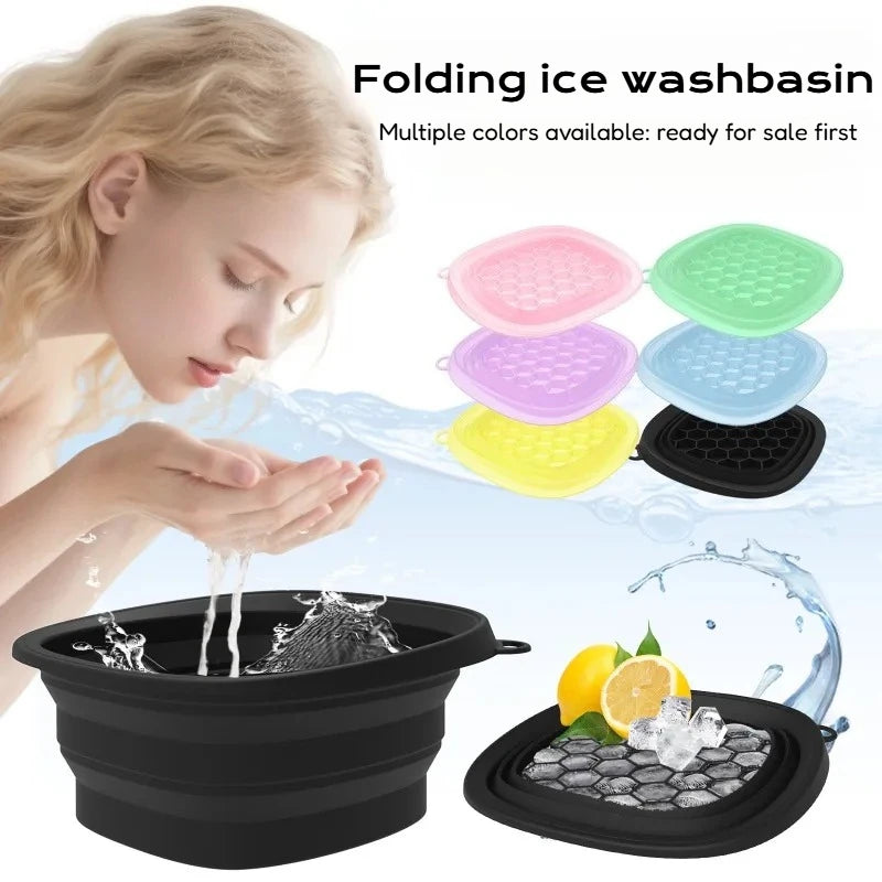 Shoppikala collapsible silicone face ice bath tray for cold therapy, portable cryo skin tool for facial puffiness and beauty treatments
