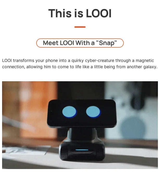 Shoppikala Looi robot smartphone with chatgpt, voice dialogue, visual recognition, and interactive smart toy features.