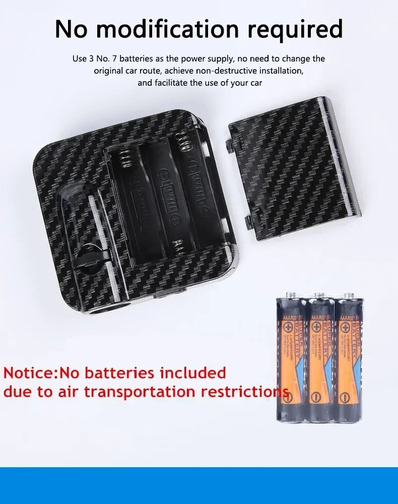 Wireless HD laser car door projector by shoppikala, battery-powered, no wiring, for easy night entry, shown in a car door.