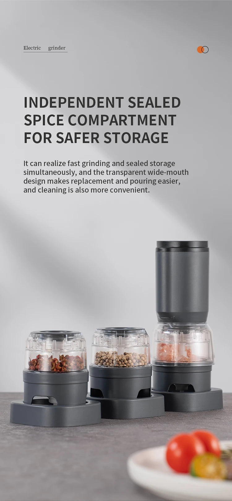 Shoppikala rechargeable electric pepper grinder set with adjustable coarseness and one-handed operation, featuring salt and pepper mills.