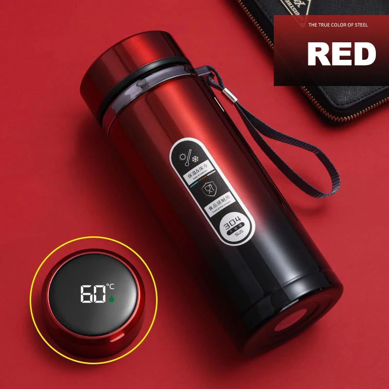 Shoppikala 500ml stainless steel thermos bottle with LED temperature display, vacuum flask for tea and water, portable and durable.