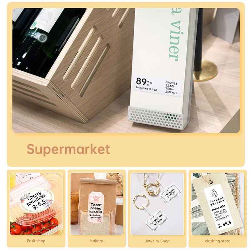 Shoppikala NiiMBOT D101 D11 D110 Plus thermal label printer with mini cable and paper printing for price tags and labeling.