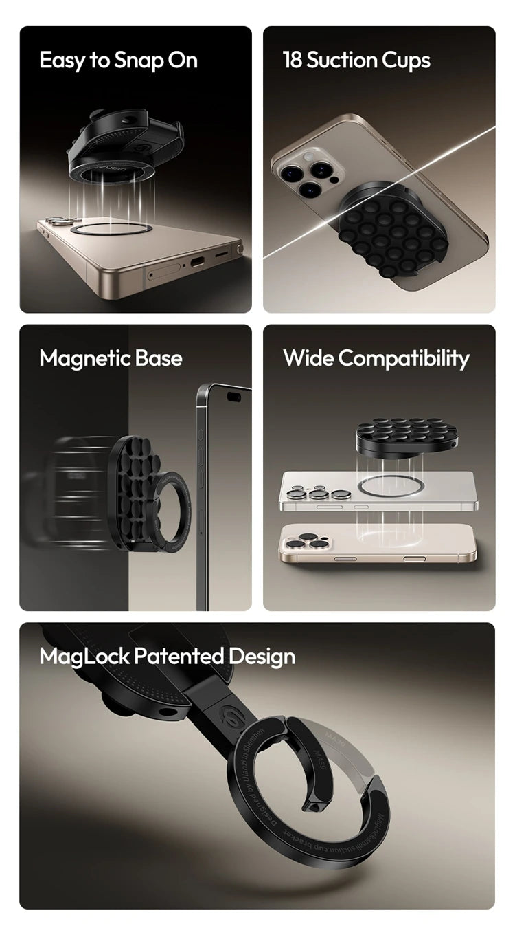Ulanzi MA39 magnetic smartphone desktop stand with suction cup for iPhone, aluminum mini pocket stand on glass window or laptop.