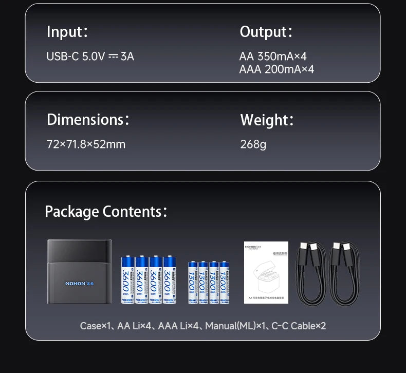 Shoppikala NOHON rechargeable lithium batteries, AA and AAA, high capacity 1.5V batteries for remote controls and mice.