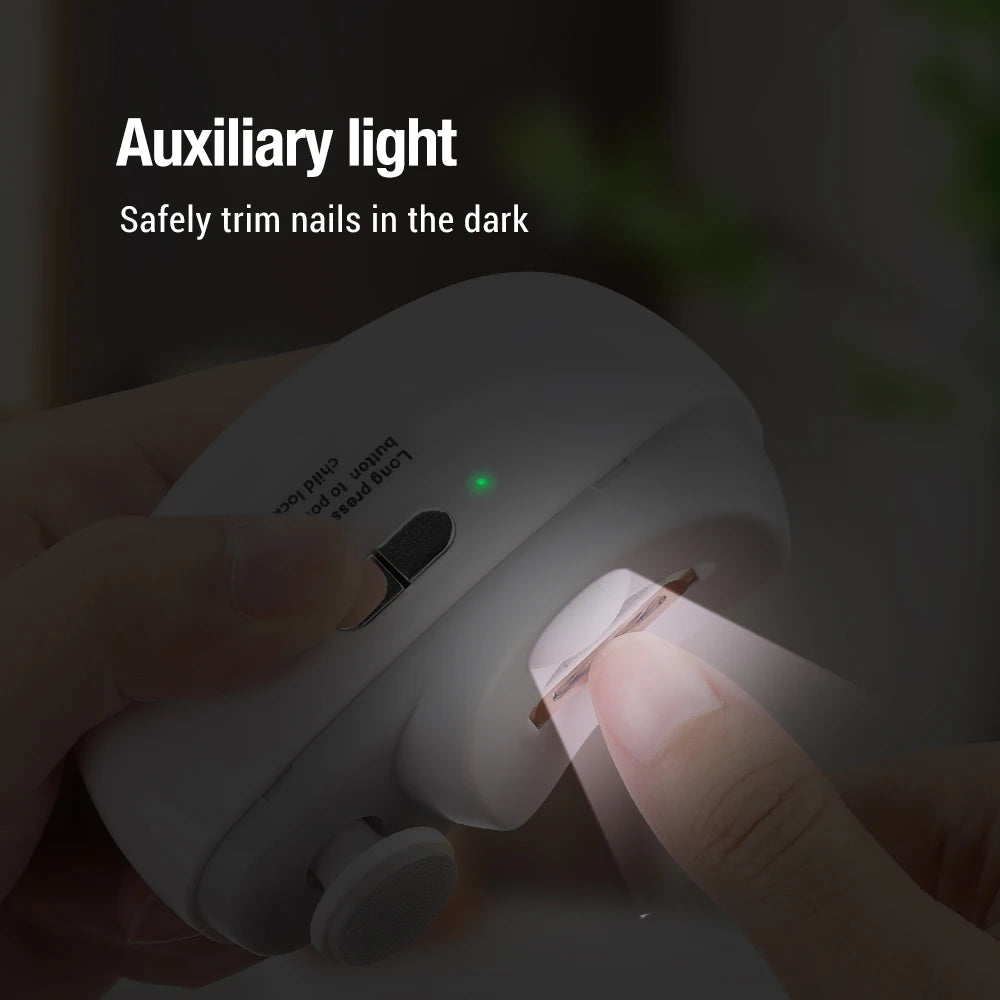 Shoppikala electric nail clipper with grinding, polishing, and light for baby and adult manicure, rechargeable nail trimmer.