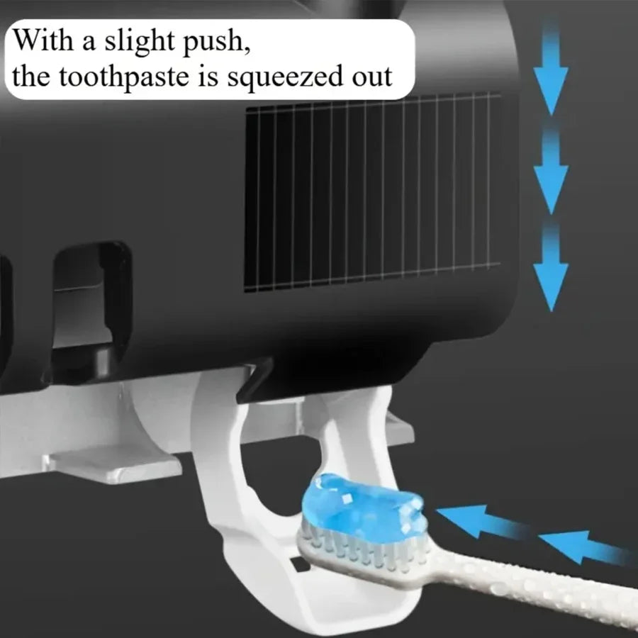 Blue 3-in-1 electric toothbrush holder with toothpaste dispenser, wall-mounted no-drill design, USB charging by shoppikala