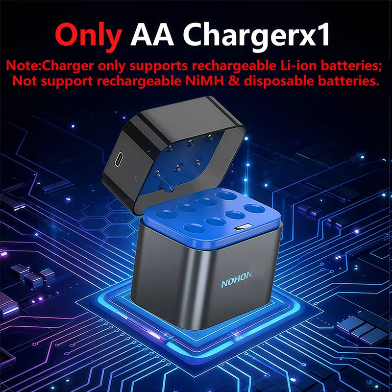 Shoppikala NOHON rechargeable lithium AA and AAA batteries with high capacity, 1.5V for remote controls and wireless devices.