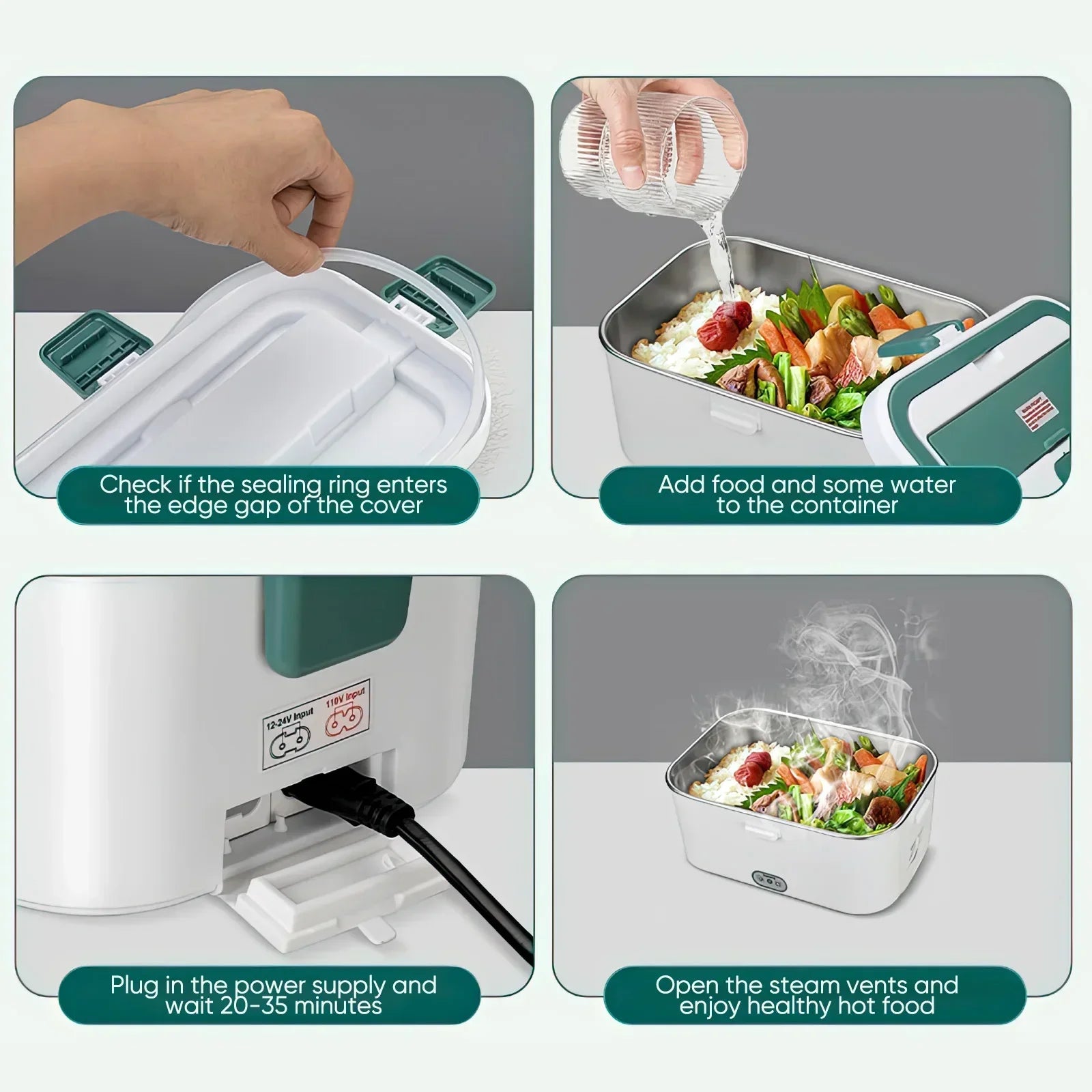 Shoppikala electric lunch box with 1.8L capacity, portable food warmer for camping, picnic, car, truck, and home use.