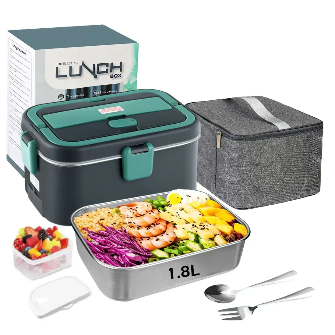 Shoppikala electric lunch box with 1.8L capacity, 80W portable food warmer for camping, picnic, car, truck, and home use.