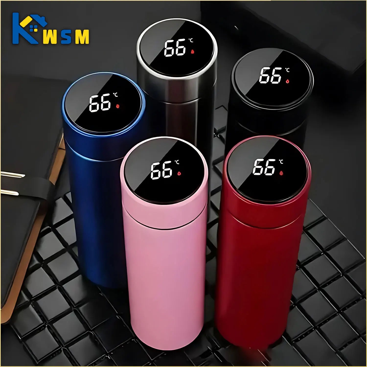 Stainless steel 500ml thermos cup with temperature display and vacuum insulation, ideal for outdoor use and Father's Day gift.
