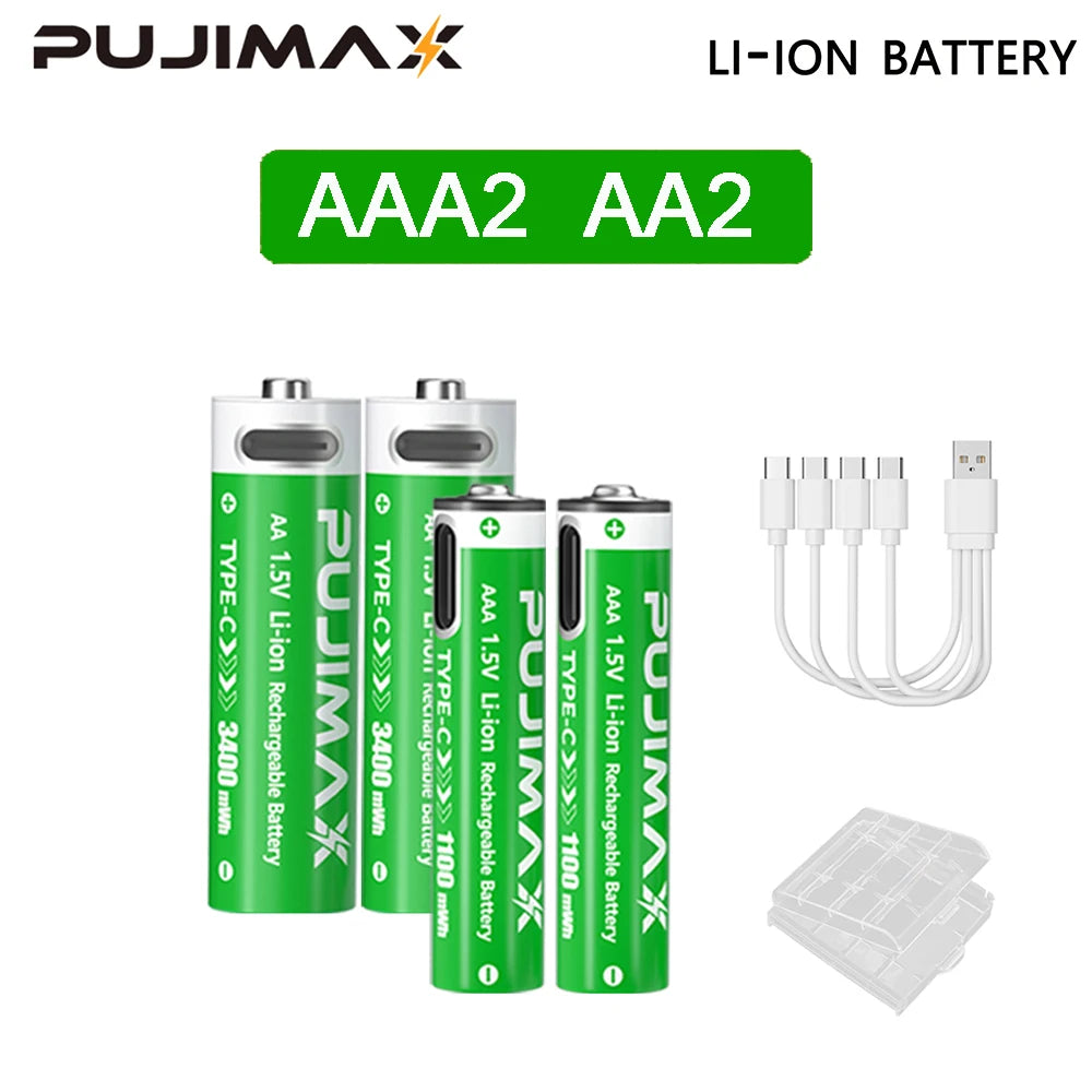 Shoppikala PUJIMAX rechargeable 1.5V AAA/AA lithium-ion battery with USB Type-C port, suitable for remote controls and electric toys