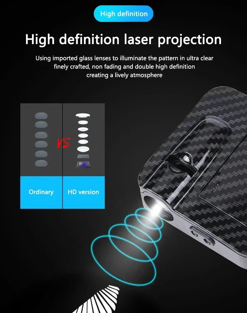 Wireless HD laser car door projector by shoppikala, battery-powered with no wiring, used for easy night entry on vehicle doors.