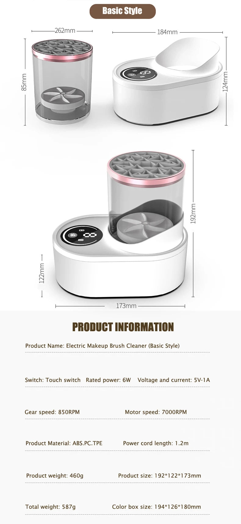 Shoppikala 3-in-1 USB electric makeup brush cleaner machine with rotating brush and cleaning solutions in a compact design.