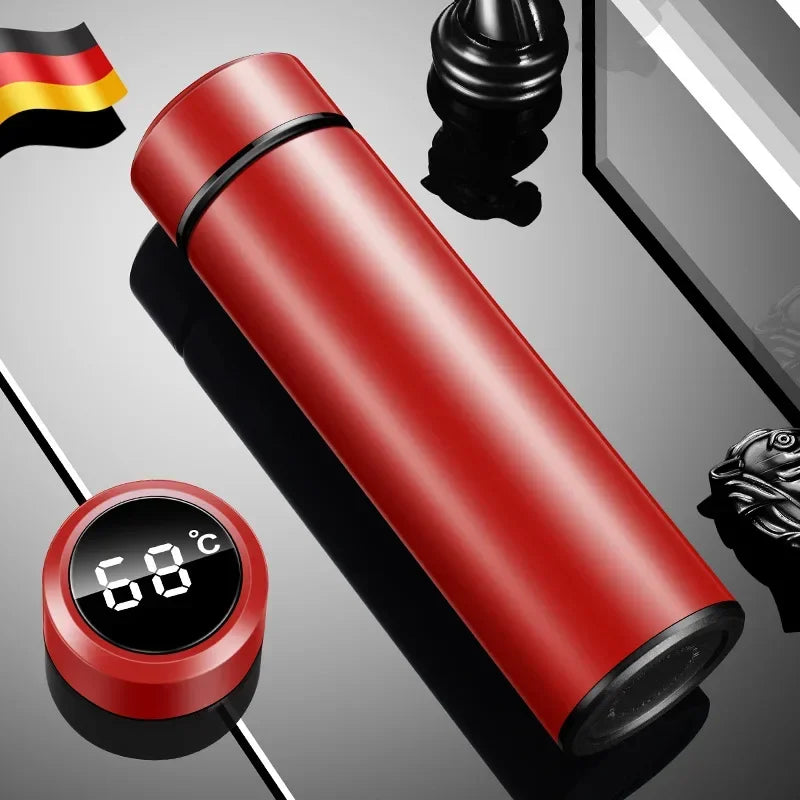 Shoppikala 500ML stainless steel thermos cup with temperature display and divided vacuum-insulated design for outdoor use