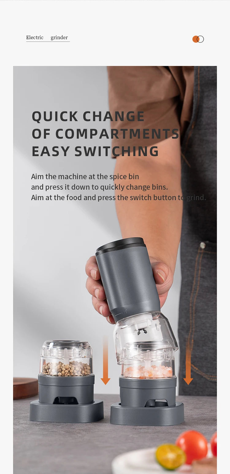 Shoppikala rechargeable electric pepper grinder set with adjustable coarseness and one-handed operation for salt and pepper.