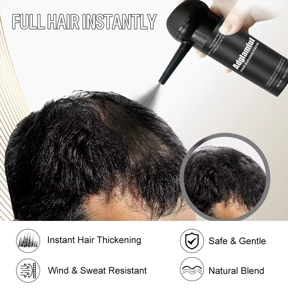 Adglamful Fiber Powder Kit by shoppikala showing 30g hair thickening fibers, easy-to-use temporary solution for thinning hair for men and women.