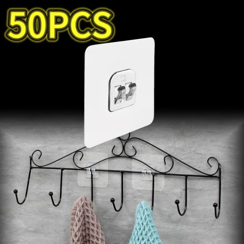 Shoppikala adhesive shower caddy hook with soap dish holder for bathroom or kitchen storage shelf, mounted on a wall.