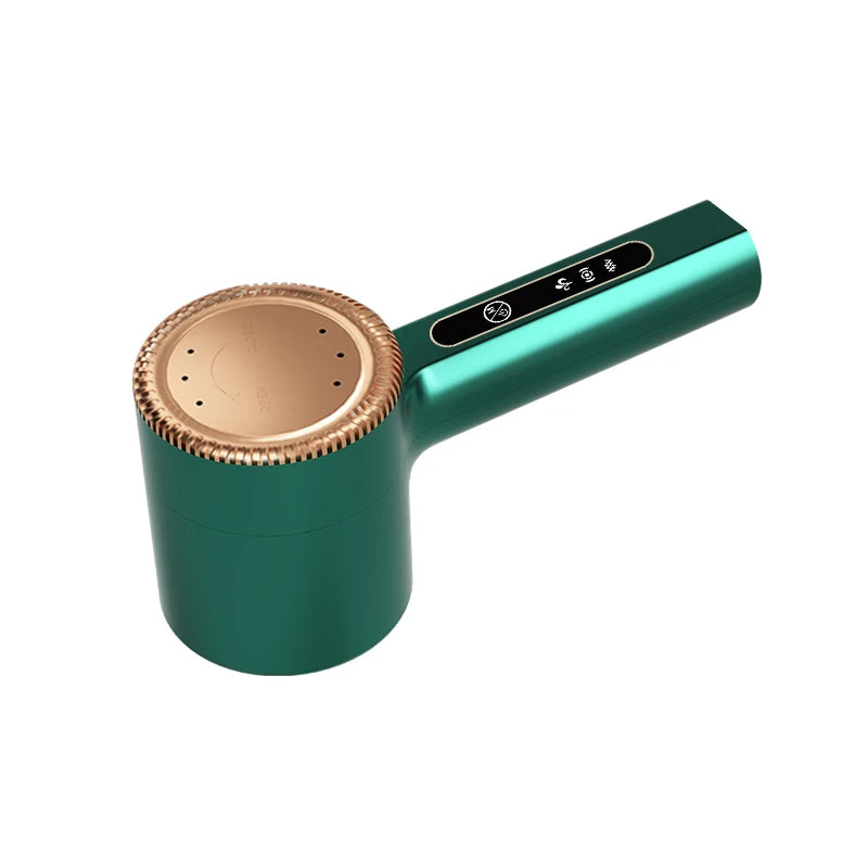 Shoppikala USB rechargeable lint remover for clothes, showing the electric fuzz shaver and sweater hair ball trimmer in use.