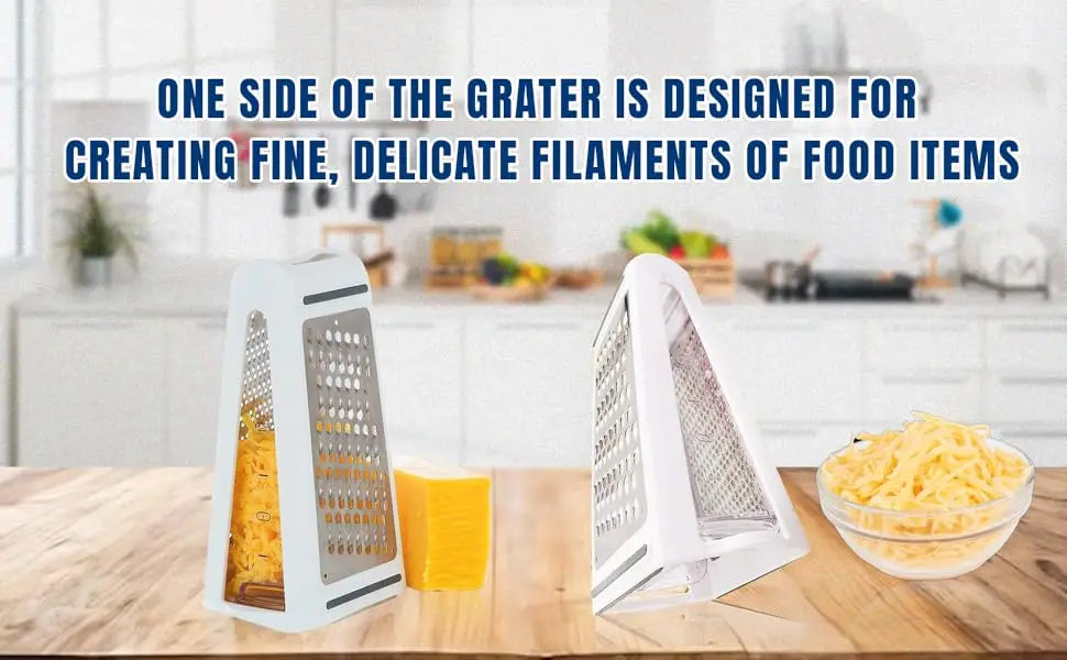 Stainless steel cheese grater with storage container, dual-sided box grater for vegetables, ginger, and potatoes by shoppikala.