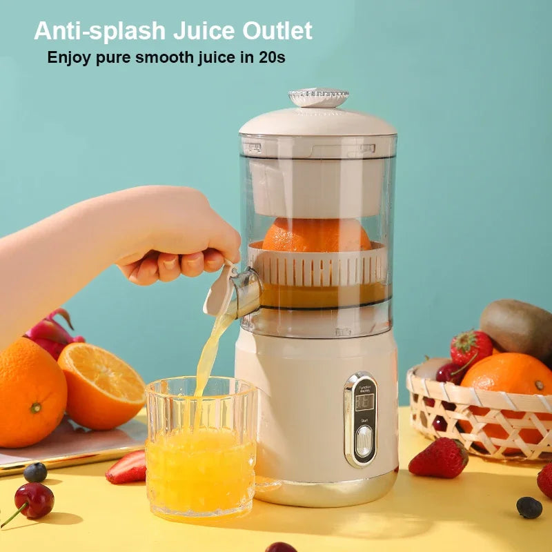 Shoppikala electric orange juicer and portable citrus fruit extractor with pulp separation, USB charging, and 600ml capacity.