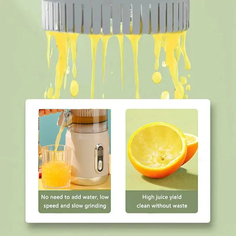 Portable orange juicer by Shoppikala featuring a compact electric citrus extractor with pulp separation and USB charging.