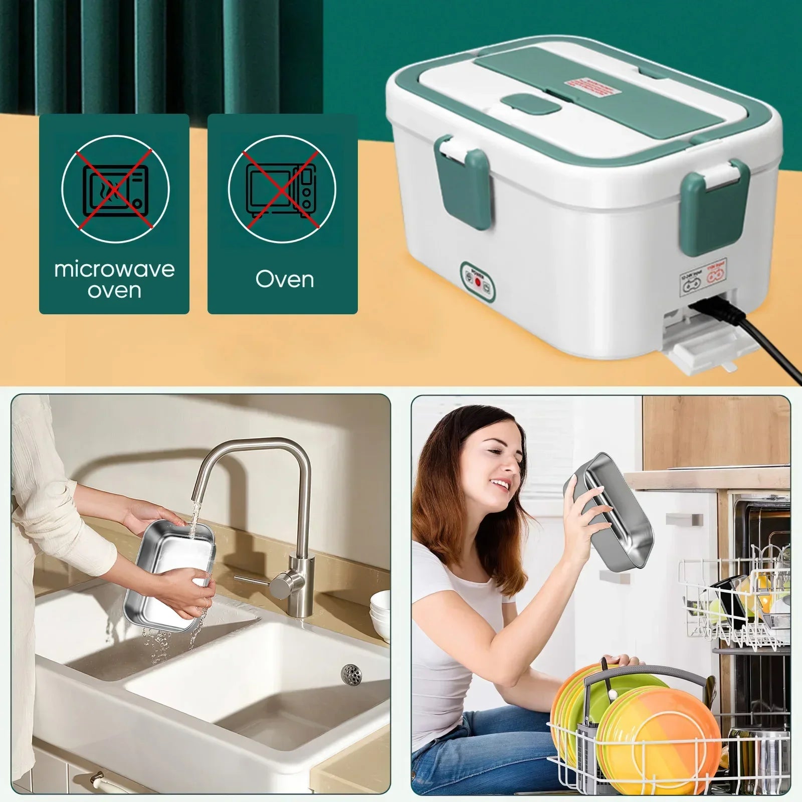 Shoppikala electric lunch box warmer with 1.8L capacity, portable food heater suitable for camping, picnics, car, and home use.