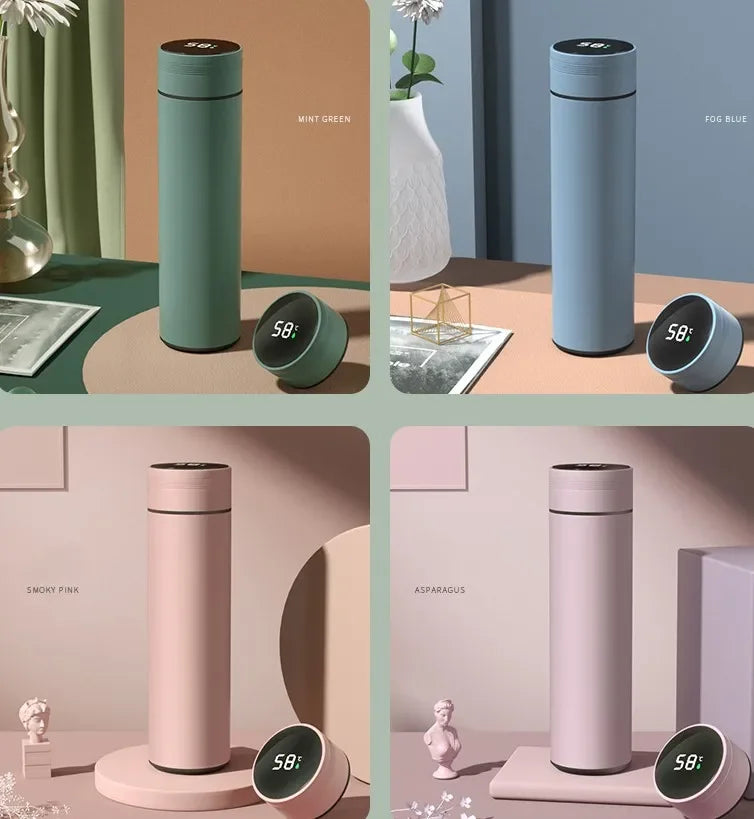 Stainless steel 500ML thermos cup with temperature display and divided compartments, ideal for outdoor use and Father's Day gift.