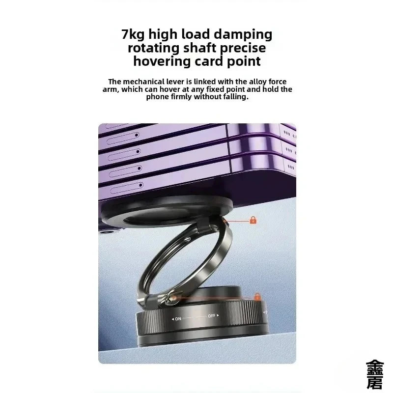 Shoppikala vacuum magnetic phone holder stand with 360° swivel for car, gym, or mirror mounting, showcasing its sleek accessories design.