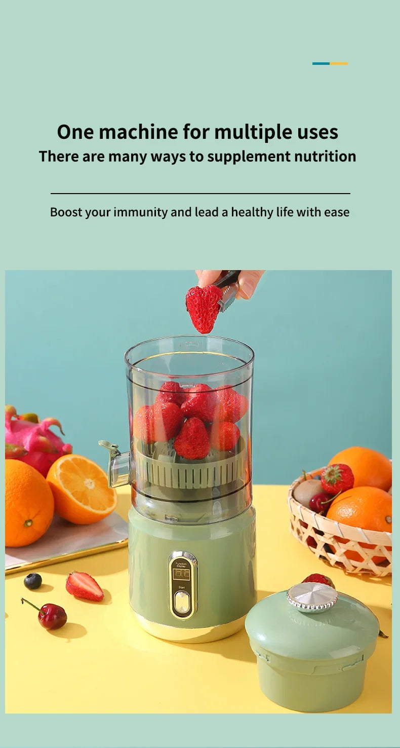 Portable Shoppikala electric orange juicer with pulp separation and USB charging, 600ml capacity for fresh citrus juice.