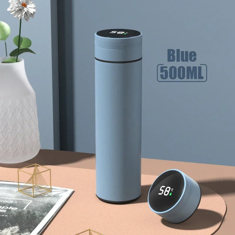 Shoppikala 500ML stainless steel insulated thermos cup with temperature display, divided design, outdoor use, vacuum insulated.