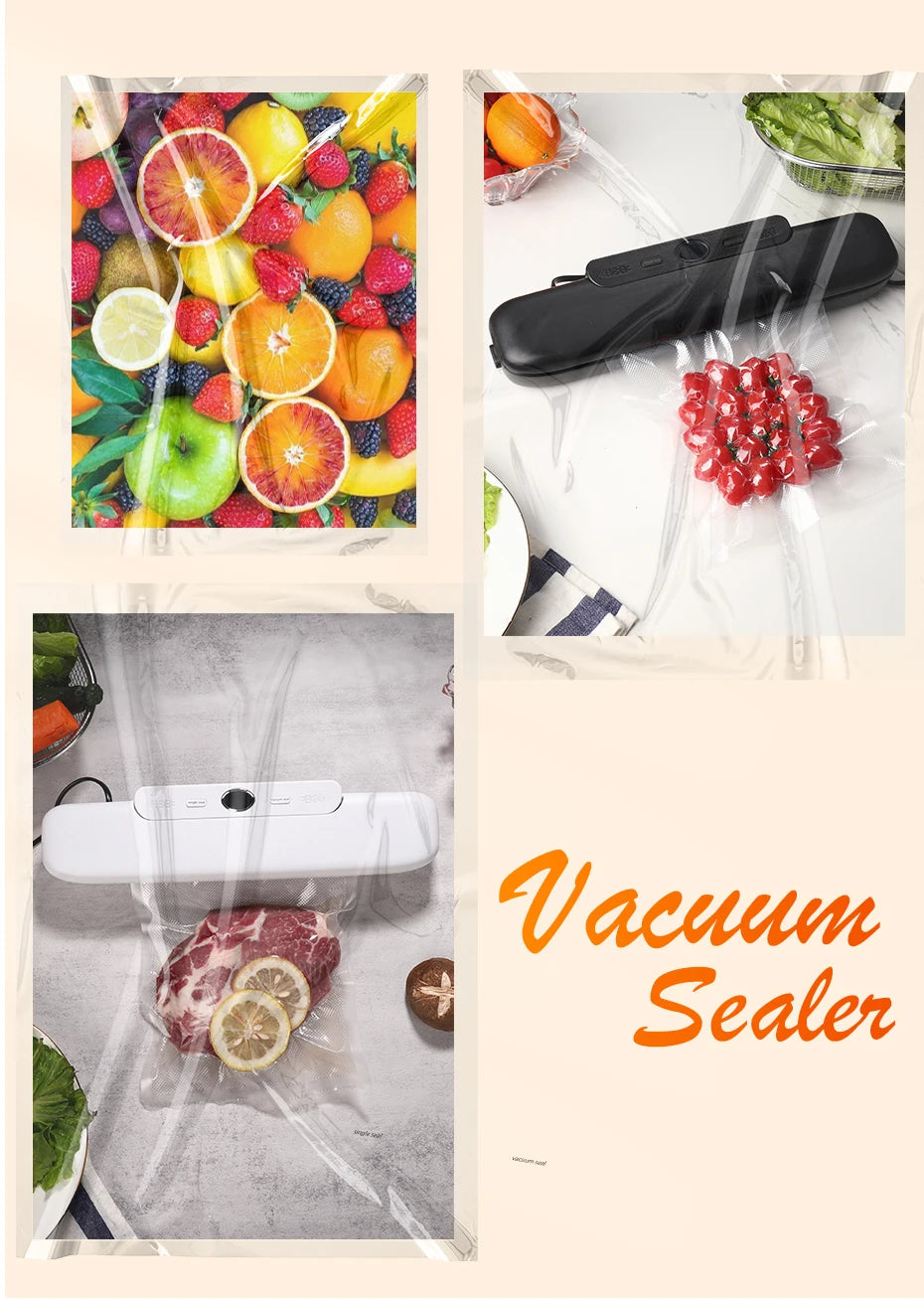 Shoppikala electric food vacuum sealer machine with vacuum bags for preserving food freshness.