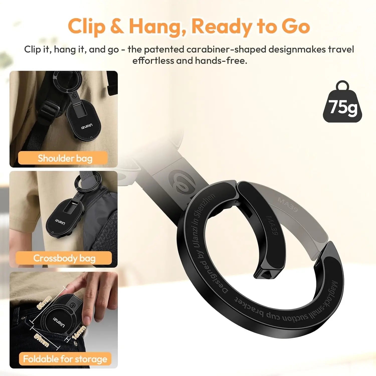 Ulanzi MA39 magnetic smartphone desktop stand with suction cup holding an iPhone on a glass window or laptop surface.