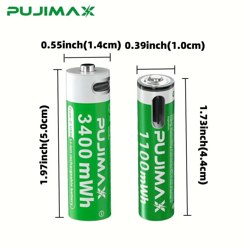 Shoppikala PUJIMAX rechargeable AAA/AA lithium-ion battery with USB-C port, 3400mWh capacity for remote controls and electric toys