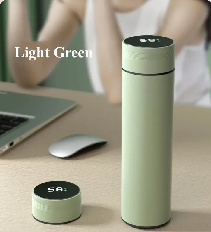 Shoppikala 500ml stainless steel thermos cup with temperature display, divided insulated bottle for outdoor use