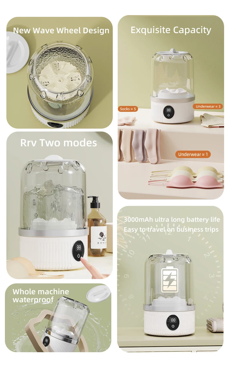 Shoppikala mini wireless electric washing cup for underwear, socks, and pet clothes with compact design and small washing capacity.